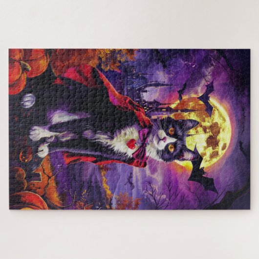 Puzzle Halloween Tuxedo Chat Vampire Citrouilles effroi (Horizontal)