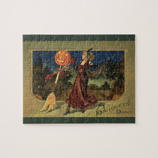 Puzzle Halloween vintage, Belle sorcière dansante (Horizontal)