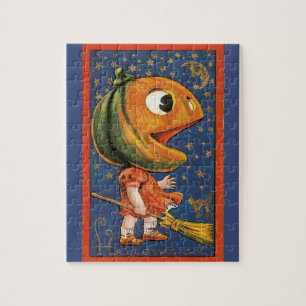 Puzzle Halloween vintage, Costume de tête de Citrouille g