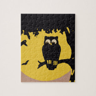 Puzzle Halloween vintage, hibou effrayant dans l'arbre av