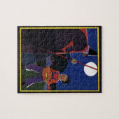 Puzzle Halloween vintage, sorcière Déplaisante avec garço (Horizontal)