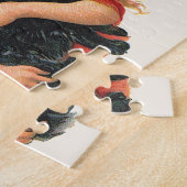 Puzzle Halloween vintage, Sorcière fille avec chat noir (Côté)