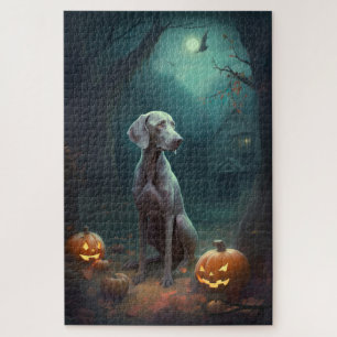 Puzzle Halloween Weimaraner avec la peur Citrouille