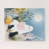 Puzzle Halloween Whimsical Livre Lover Fantôme Chats Noir (Horizontal)