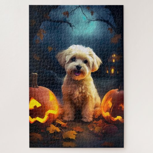 Puzzle Halloween Yorkipoo Avec La Peur Citrouille (Vertical)