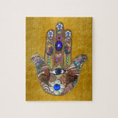 Puzzle Hamsa Coeurs Fleurs Opal Art sur Or (Vertical)