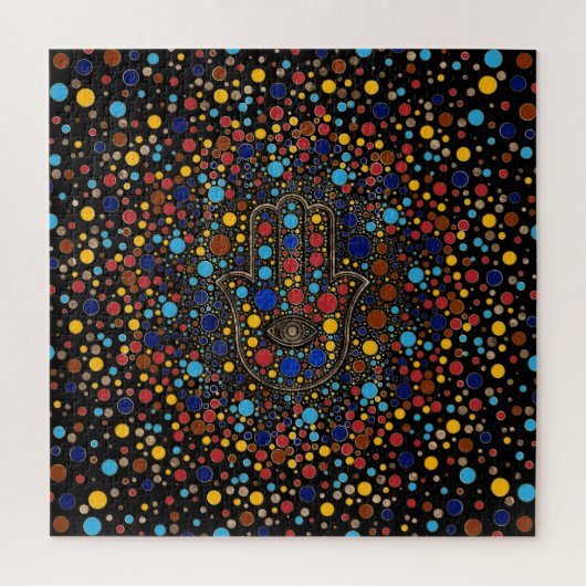 Puzzle Hamsa Hand - Hand of Fatima colorful dot art (Vertical)