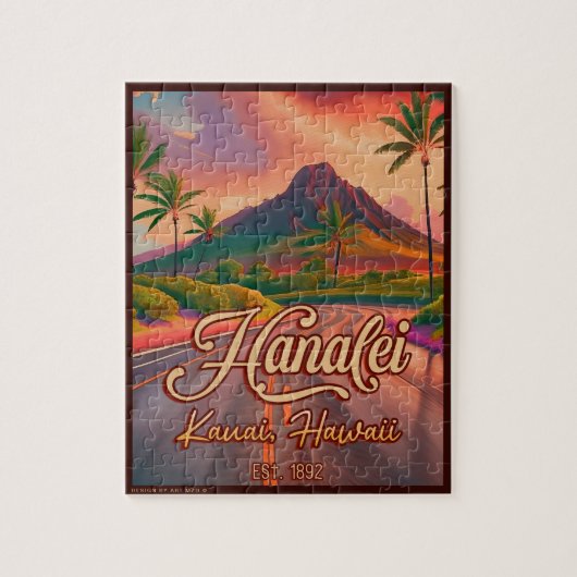 Puzzle Hanalei Kauai Hawaii Retro Volcano Road années 195 (Vertical)