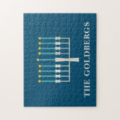 Puzzle Hanukkah Menorah in Blue Personalized (Vertical)