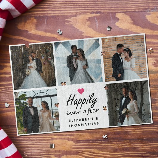 Puzzle Happily Ever After Heart Wedding Photo Collage 