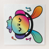 Puzzle Happy Bunny avec écouteurs écoutant de la musique. (Horizontal)