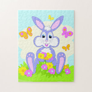 Puzzle Happy Bunny Papillons Fleurs mignonnes Lapin pourp