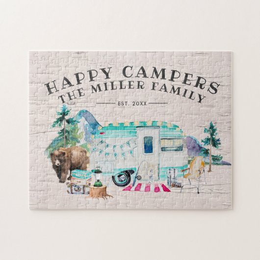 Puzzle Happy Campers | Nom de famille Camping (Horizontal)