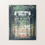 Puzzle Happy Campers | Nom de famille Règles de camping<br><div class="desc">Avec votre nom de famille, vous profiterez d'une étonnante scène de camping aquarelle. Avec l'aquarelle illustration de scène de camping et règles de typographie amusante avec votre choix de personnalisation. Design monogrammé tendance. Modifiez le nom de famille et la date pour en faire votre propre conception personnalisée. Ce design ne...</div>