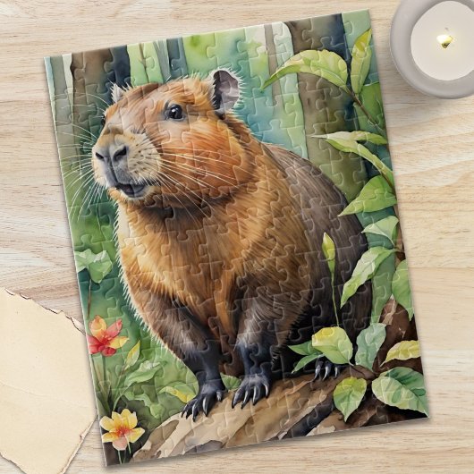Puzzle Happy Capybara in Rainforest Wild Animal