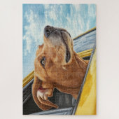 Puzzle Happy Dog in Yellow Car Art Print (Vertical)