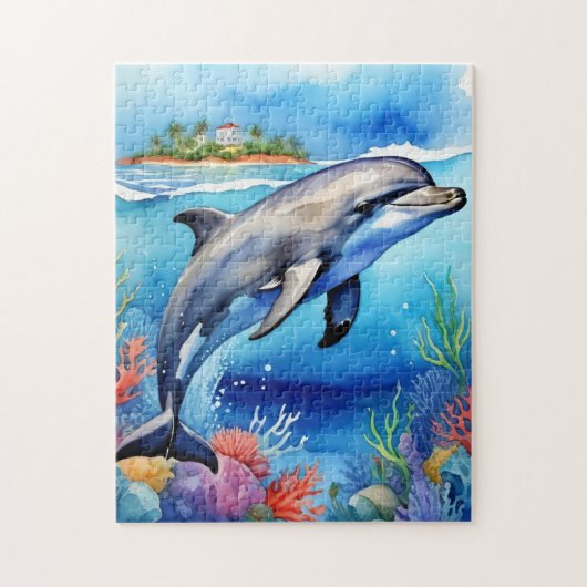 Puzzle Happy Dolphin Tropical Ocean Coral Beach (Vertical)