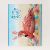 Puzzle Happy Easter from Florida Flamingo Bunny on Beach  (Vertical)