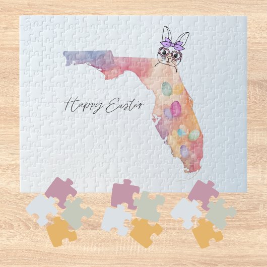 Puzzle Happy Easter from Florida Pastel Eggs and Bunny