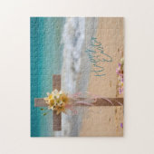 Puzzle Happy Easter Wooden Cross with Lilies on Beach (Vertical)