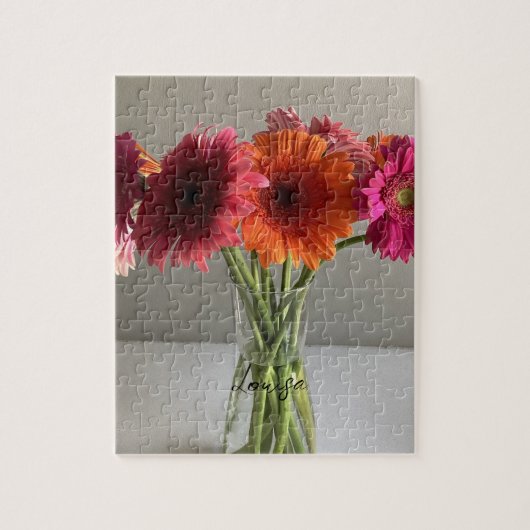 Puzzle Happy Gerbera Fleur colorée +Nom personnalisé (Vertical)