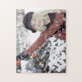 Puzzle Happy girl decorating Christmas tree (Vertical)