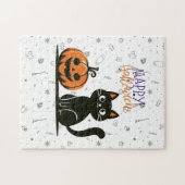 Puzzle Happy Halloween chat et citrouille (Horizontal)