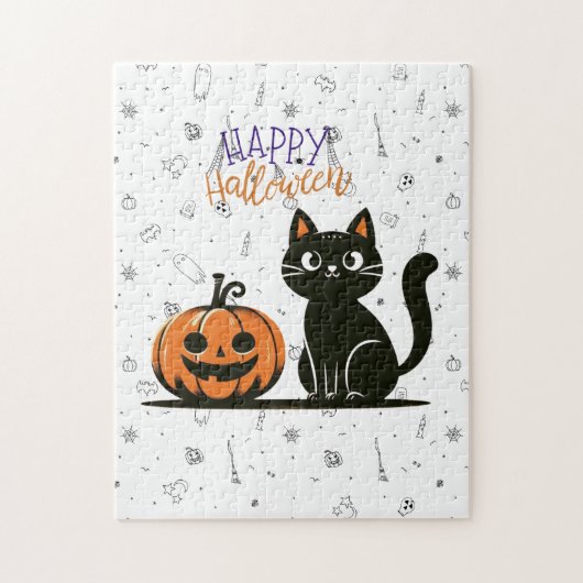 Puzzle Happy Halloween chat et citrouille (Vertical)