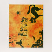 Puzzle Happy Halloween chat noir, hibou, citrouille (Vertical)