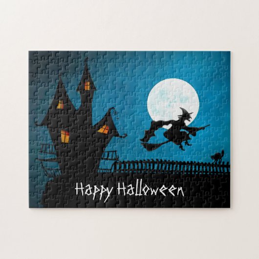 Puzzle Happy Halloween Haunted House sorcière Broomstick  (Horizontal)