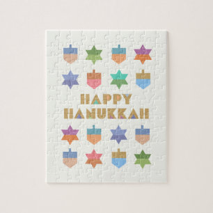 Puzzle Happy Hanoukka Dreidels et Stars Serviette de cuis