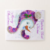 Puzzle Happy Snowman Dans Purple PinkWinter Casquette - V (Horizontal)