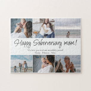 Puzzle Happy Soberversary Mom, 6 Photo Collage personnali