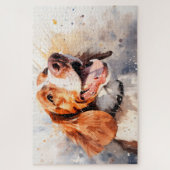 Puzzle Happy Watercolor Dog Art Imprimer (Vertical)