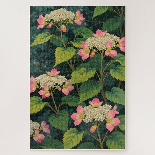 Puzzle Harmonie Hydrangea - Retro japonais Floral JiPuzzl (Vertical)