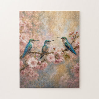 Puzzle Harmonie printanière, colibris parmi les fleurs de