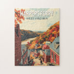 Puzzle Harpers Ferry West Virginia Travel Art Vintage<br><div class="desc">Harpers Ferry conception de déplacement vectoriel rétro. Harpers Ferry est une ville en Virginie-Occidentale. Les sentiers traversent le parc historique national Harpers Ferry,  qui abrite des bâtiments du XIXe siècle.</div>