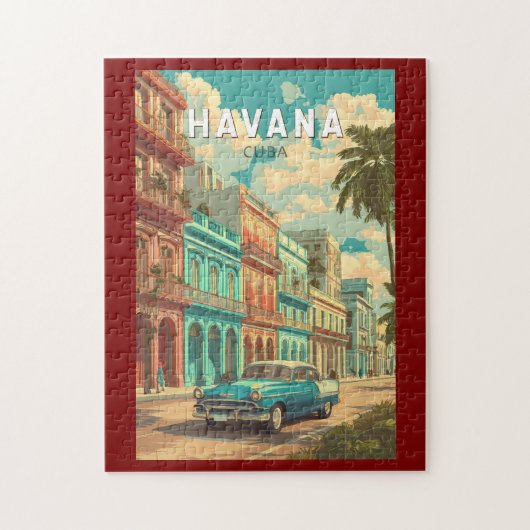 Puzzle Havana Cuba Illustration Voyage Art Vintage (Vertical)