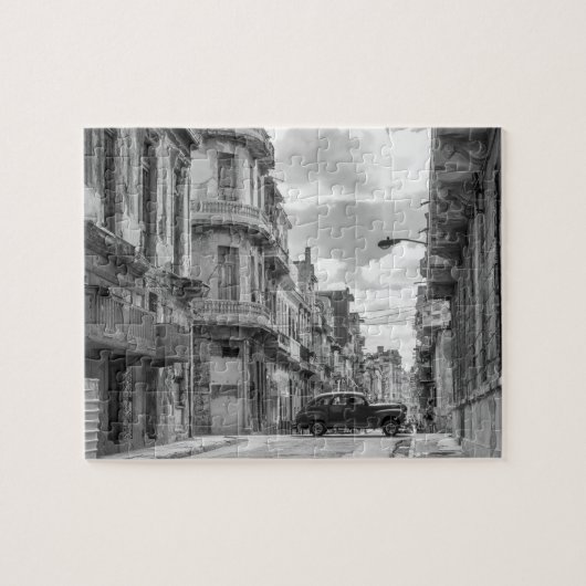 Puzzle Havana Street Oldtimer Car Cuba Voyage noir blanc (Horizontal)