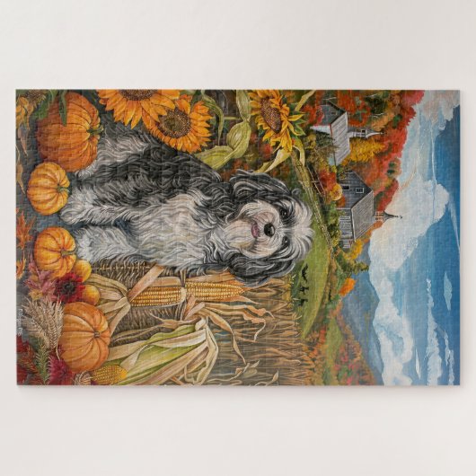 Puzzle Havanais Chien automne récolte Thanksgiving (Horizontal)