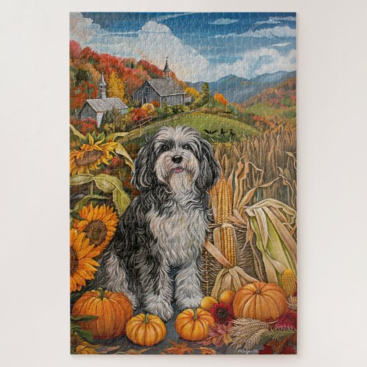 Puzzle Havanais Chien automne récolte Thanksgiving (Vertical)
