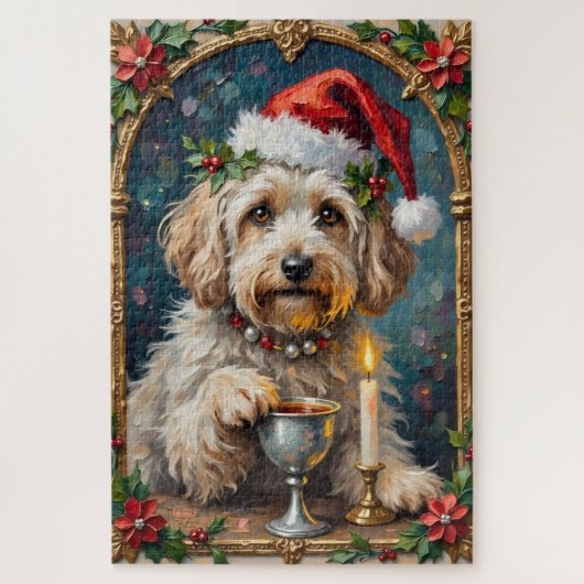 Puzzle Havanese Illuminated Manuscript Christmas Hat (Vertical)