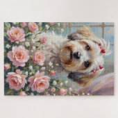 Puzzle Havanese Peeking from Valentine's Rose Bouquet (Horizontal)