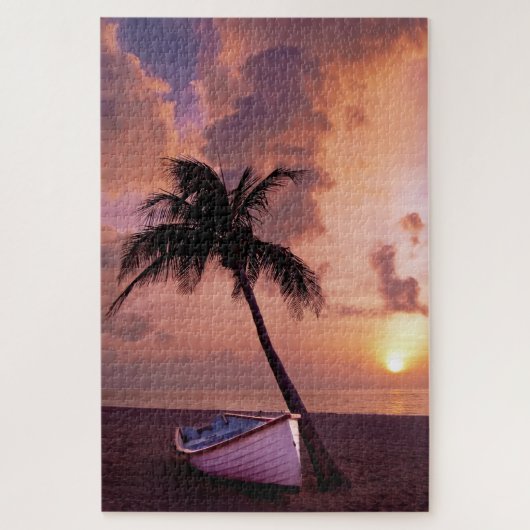 Puzzle Hawaii Island Travel Beach Sunset Palm Tree Boat (Vertical)