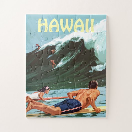 Puzzle Hawaii, surfeurs attendant une grosse vague, (Vertical)