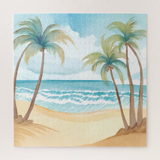Puzzle Hawaiian Beach | Palm Tree Tropical Watercolor (Vertical)