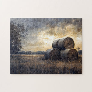 Puzzle Hay Bales dans le champ Vintage