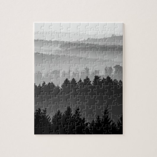 Puzzle Hazy Forest Hills Paysage noir et blanc Photo (Vertical)