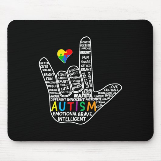 Puzzle Heart ASL Love Sign Language hand Autisme A Muismat (Voorkant)
