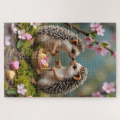 Puzzle Hedgehogs Carefully Sharing Valentine Hearts (Horizontal)